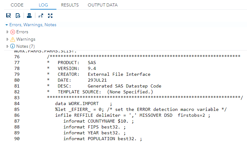 Sample log output.